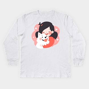 Just a Girl and her dog illustration III Kids Long Sleeve T-Shirt